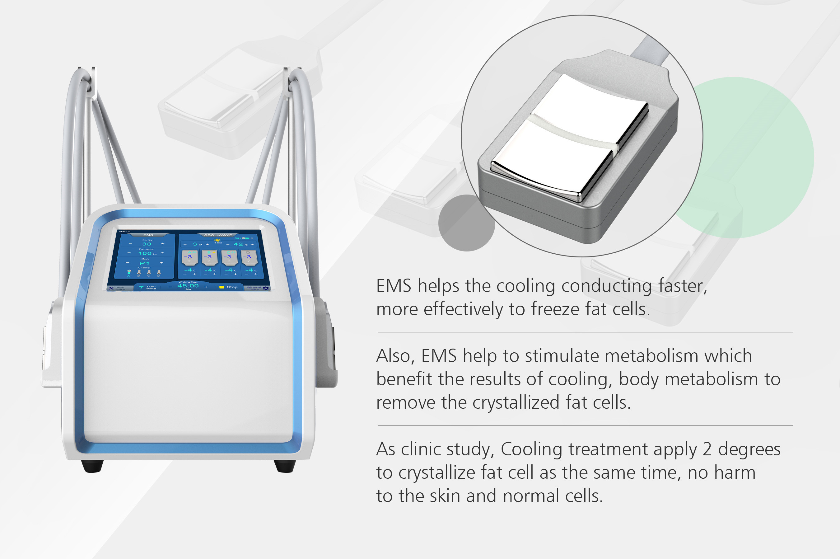 4는 Cryolipolysis 30Hz EMS 기계 10.4 인치 컬러 터치스크린을 취급합니다